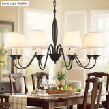 Rustic Black Candle Chandelier With Tapered Fabric Shade Perfect Hanging Light For Restaurants