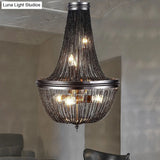 Rustic Black Chain Fringe Chandelier With 6 Lights For Living Room - Rural Metallic Pendant Lighting