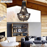 Rustic Black Chain Fringe Chandelier With 6 Lights For Living Room - Rural Metallic Pendant Lighting