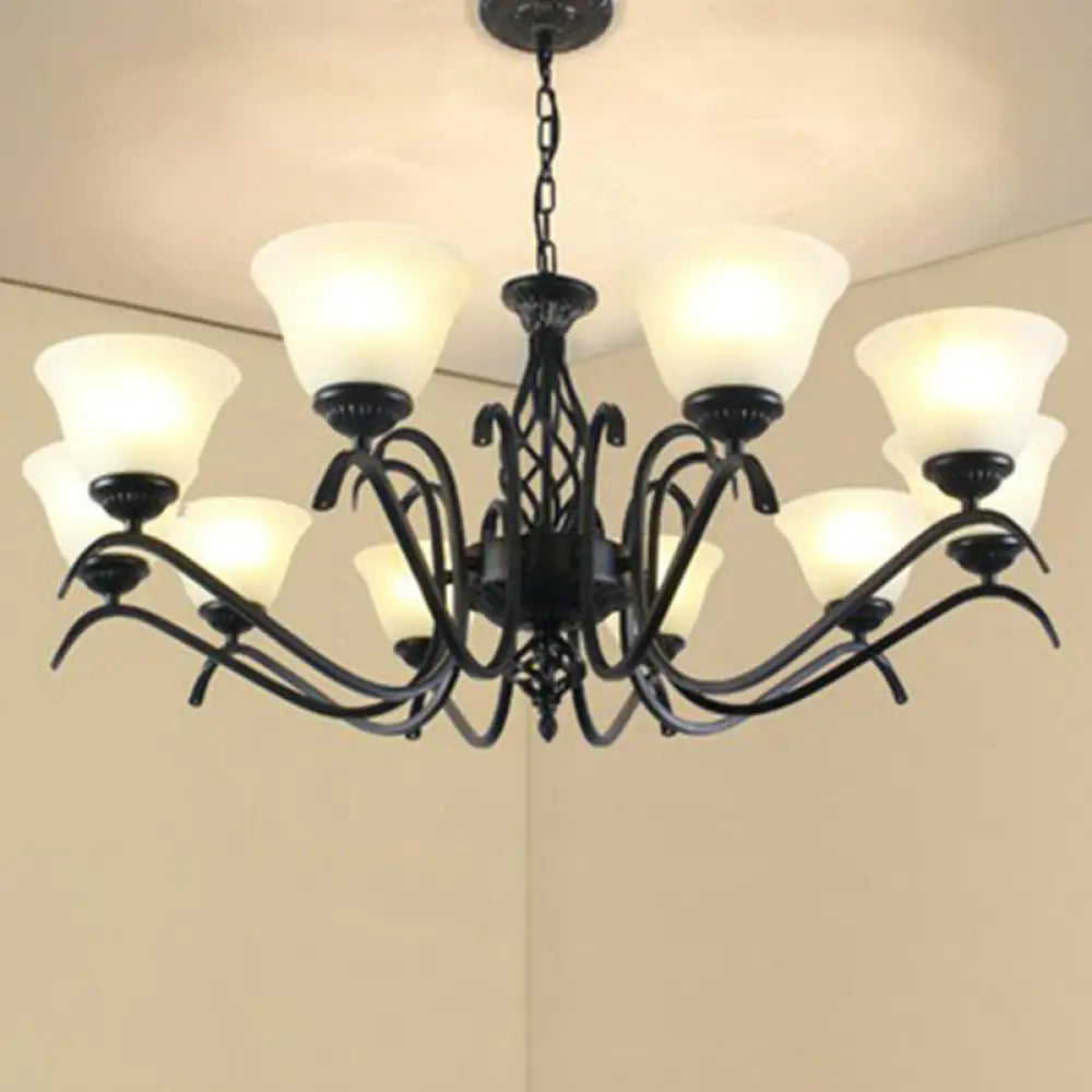 Rustic Black Chandelier Ceiling Light With Cream Glass Bell Shades For Bedroom 10 / B