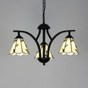 Rustic Black Chandelier Lighting With Blue/Green Leaf Design - 3 Lights 16’’ Metal Chain Hang