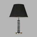 Rustic Black Fabric Table Lamp With Crystal Deco - Perfect For Bedroom Décor