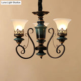 Rustic Black-Gold Chandelier With Bell Shade And Opal Glass Perfect For Guest Rooms (3/5/6-Bulb)