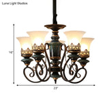 Rustic Black-Gold Chandelier With Bell Shade And Opal Glass Perfect For Guest Rooms (3/5/6-Bulb)