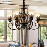 Rustic Black-Gold Chandelier With Bell Shade And Opal Glass Perfect For Guest Rooms (3/5/6-Bulb)