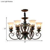 Rustic Black-Gold Chandelier With Bell Shade And Opal Glass Perfect For Guest Rooms (3/5/6-Bulb)