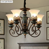 Rustic Black-Gold Chandelier With Bell Shade And Opal Glass Perfect For Guest Rooms (3/5/6-Bulb)