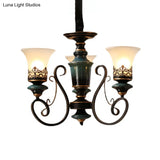 Rustic Black-Gold Chandelier With Bell Shade And Opal Glass Perfect For Guest Rooms (3/5/6-Bulb)