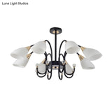 Rustic Black Iron Chandelier With Frosted Glass Shades - Hanging Ceiling Light Curve Arm 6/8/10