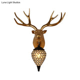 Rustic Black Raindrop Wall Mounted Crystal Lamp With Horse/Deer Head - Bedside Sconce