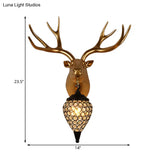 Rustic Black Raindrop Wall Mounted Crystal Lamp With Horse/Deer Head - Bedside Sconce