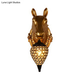 Rustic Black Raindrop Wall Mounted Crystal Lamp With Horse/Deer Head - Bedside Sconce