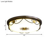 Rustic Black Round Bedroom Led Ceiling Light With White Glass – Flush Mount Lamp