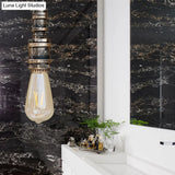 Rustic Black/Silver Wrought Iron Bare Bulb Hanging Light Fixture With Pipe - Bathroom Ceiling