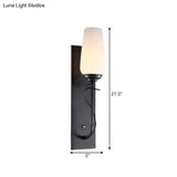 Rustic Black Wall Sconce Lamp: Single Light Conical White Glass Fixture