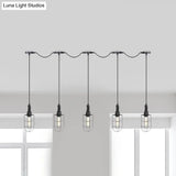 Rustic Black Wire Cage Pendant Lamp - Tandem Multi Ceiling Light Fixture With Iron Heads For