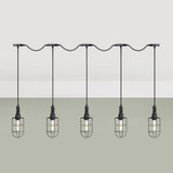 Rustic Black Wire Cage Pendant Lamp - Tandem Multi Ceiling Light Fixture With Iron Heads For