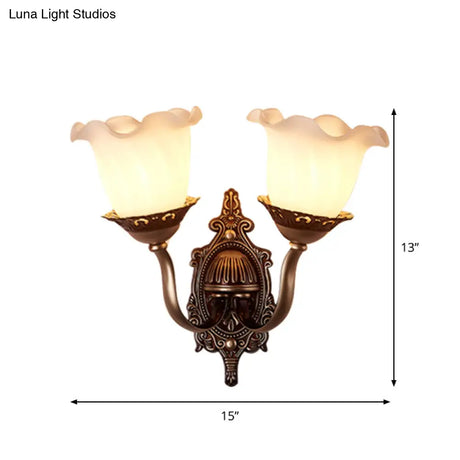 Rustic Blossom Wall Lamp With Opaline Glass Mount - Brown Ideal For Living Room