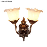 Rustic Blossom Wall Lamp With Opaline Glass Mount - Brown Ideal For Living Room