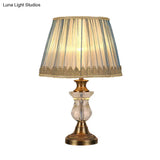 Rustic Blue Fabric Nightstand Light With Crystal Accent For Bedroom