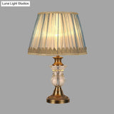 Rustic Blue Fabric Nightstand Light With Crystal Accent For Bedroom