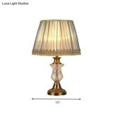 Rustic Blue Fabric Nightstand Light With Crystal Accent For Bedroom