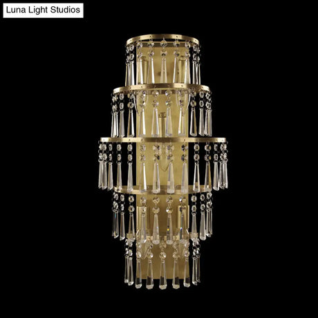 Rustic Brass Crystal Chain Wall Mounted Light Fixture - Tiered Lighting Idea With 5 Bulbs