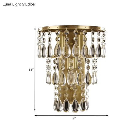 Rustic Brass Crystal Wall Sconce With 3 Drip Lights - Bedside Fixture