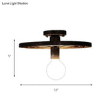 Rustic Brass Finish Semi-Flush Mount Ceiling Light Fixture With Antique Metal Design - 1 Head