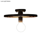 Rustic Brass Finish Semi-Flush Mount Ceiling Light Fixture With Antique Metal Design - 1 Head