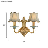Rustic Brass Scalloped Wall Lighting - Fabric 1/2 Lights Dining Room Mount Fixture