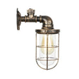 Rustic Bronze Wall Light With Wrought Iron Cage And Pipe Accents For Farmhouse Décor / 11.5