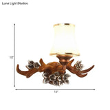 Rustic Brown Antler Sconce Lighting: 1-Light Resin Wall Lamp With Opal Glass Shade