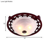 Rustic Brown Dome Flush Mount Lighting With Frosted Glass - 3-Light Wood Design –