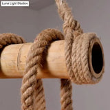 Rustic Brown Island Pendant Light With Rope And Bamboo Pole