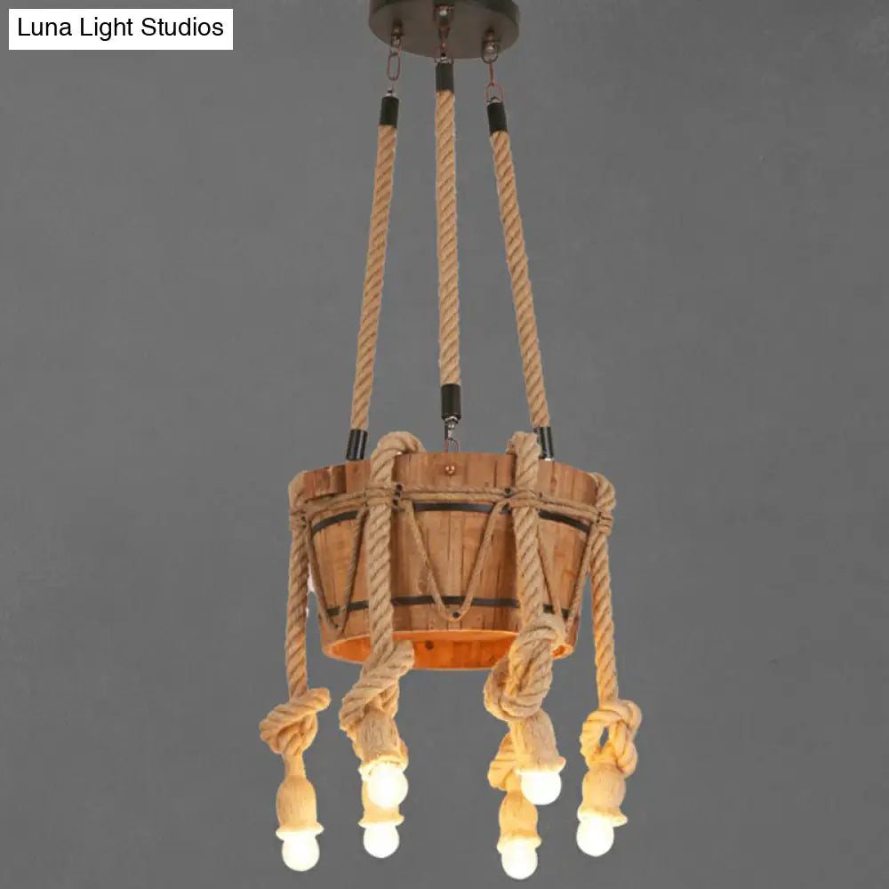 Rustic Brown Naked Bulb Pendant Light - Restaurant Suspension Lamp With Rope Fixture