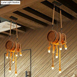 Rustic Brown Naked Bulb Pendant Light - Restaurant Suspension Lamp With Rope Fixture