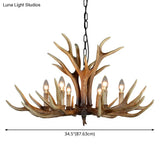 Rustic Brown Resin Antler Chandelier Ceiling Light With Candle Design - Authentic Look