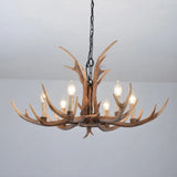 Rustic Brown Resin Antler Chandelier Ceiling Light With Candle Design - Authentic Look 6 / B