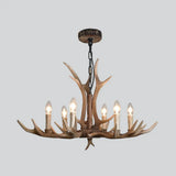 Rustic Brown Resin Antler Chandelier Ceiling Light With Candle Design - Authentic Look 6 / C