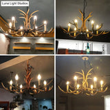 Rustic Brown Resin Antler Chandelier Ceiling Light With Candle Design - Authentic Look