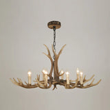Rustic Brown Resin Antler Chandelier Ceiling Light With Candle Design - Authentic Look 8 / C