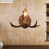Rustic Brown Resin Antlers Wall Sconce - Cottage Décor 1 Head Candle Light