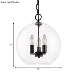 Rustic Bubble Shade Pendant Chandelier - 3-Light Ceiling Fixture With Clear Glass In Black