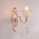 Rustic Bud Wall Light With Ruffle Glass And Crystal Draping In Weathered Zinc - Vintage Mount