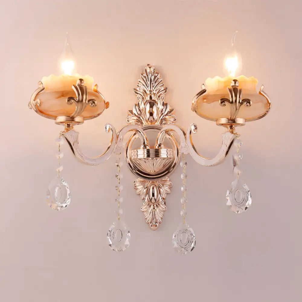 Rustic Bud Wall Light With Ruffle Glass And Crystal Draping In Weathered Zinc - Vintage Mount