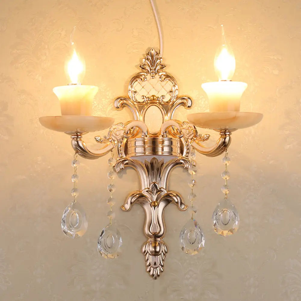 Rustic Bud Wall Light With Ruffle Glass And Crystal Draping In Weathered Zinc - Vintage Mount