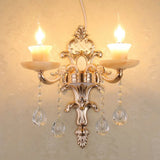 Rustic Bud Wall Light With Ruffle Glass And Crystal Draping In Weathered Zinc - Vintage Mount