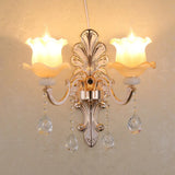Rustic Bud Wall Light With Ruffle Glass And Crystal Draping In Weathered Zinc - Vintage Mount