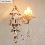 Rustic Bud Wall Light With Ruffle Glass And Crystal Draping In Weathered Zinc - Vintage Mount